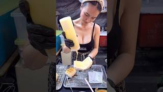 Famous Charcoal-grilled toast with custard filling -Thai Street Food