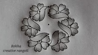 small flower rangoli (5*3) | simple kolangal | latest kolam |daily rangoli @rekhacreativerangoli