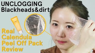 How I gently UNGLOG BLACKHEADS&DIRT - Real Calendula Peel Off Pack Review🌼 | APRILSKIN