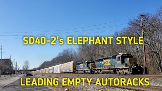 SD40-2'S elephant style leading auto racks through Teaneck #sd40-2 #sd40 #csxtrains