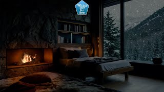 🌨️ cozy bedroom snow storm | snow fireplace ambience for sleeping