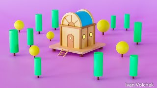 I made a model of a cartoon forest hut in a blender from a video tutorial.