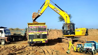 Jcb Excavator Backhoe Loader Machine Working Loading Mud in Tata Tipper Truck। Jcb Video । Truck