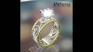 iAthena Two Tone Leaf Design Round Cut Sterling Silver Ring