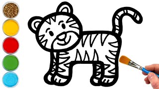 Water Tiger Drawing, Painting and Coloring for Kids & Toddlers | Let's Draw, Paint Animals Together