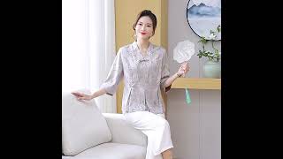 Women Apparels | Oriental Design Floral 3/4 Sleeve Top