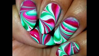 Holiday Watermarble Nail Design