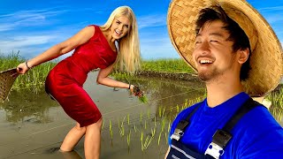 Blonde Girl Tries Rice Farming