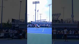 Ben Shelton close to the net on a practice court • US Open 2024 Week 1 Day 2 @usopen