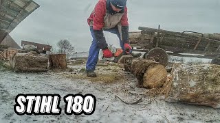 Stihl 180 ріже, сніг падає! Зима близько!