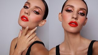 Warm Red Lips And Elongated Metallic Eyes Makeup | Hung Vanngo