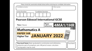 IGCSE Mathematics January 2022 - 4MA1/1HR