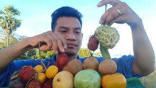 ASMR MUKBANG EATING FRESH FRUIT AT RICE FIELD​ | RURAL LIFE EATING