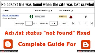 How To Fix ads.txt Not Found | Solve ads.txt Status Not Found issue for Blogger