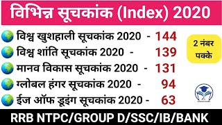 विभिन्न सूचकांक 2020 |India's Rank in Various Index 2020| January 2021 Updated | By Ambuj Tripathi