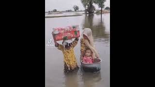 Two Little Girls save their little brother from heavy flood in Sindh Pakistan..