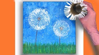 Acrylic Painting - Dandelion - Toilet Paper Rolls Technique For Beginners