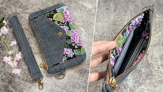 DIY Sweet Floral and Denim Wristlet Clutch Wallet Out of Old Jeans | Bag Tutorial | Upcycled Craft