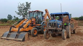 JCB 3dx Backhoe Loading Mud in Sonalika 35 Tractor | Sonalika 35 | सोनालिका 35 डंपर के साथ चलता हुआ।