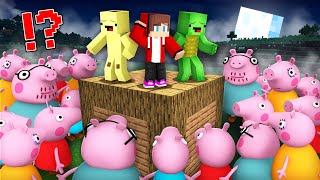 JJ and Mikey and Banana Kid SURROUNDED by ALL Peppa Pig family in Minecraft Maizen Security