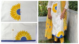 Fabric painting #25 l Easy Sunflowers painting on a Kurti l Basic painting for beginners l Tutorial