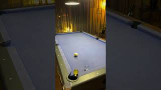 3 rail spin kick shot on yellow glass pool ball