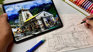 How To Draw Kedarnath Temple,  Kedarnath Temple Drawing,  Outline Tutorial 😍