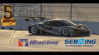 Iracing weekly races at Sebring. Good solid race with a top 5 in the McLaren gt3.