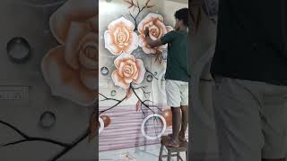 3d wall Rose flowers airbrush painting designs#shorts