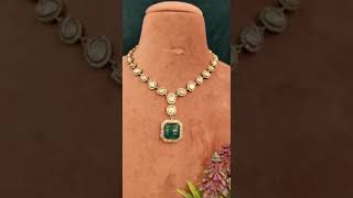 Emerald Polki Necklace Set Yellow Gold & Black Rhodium  NEC000007 #shorts