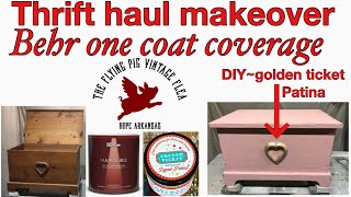 Thrift haul makeover~Behr one coat coverage~DIY golden ticket liquid patina