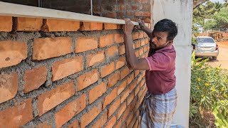 Easy Method Of Sill Level Brick Work || How To Build Brickwall Easy Method With Cement || Brick Wall