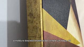 Tela Decorativa: Arte Abstrata Geométrica Colorida, Moldura Dourada - Estilo Moderno - Decore Pronto