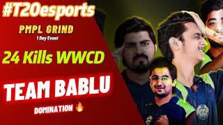 24 kills Chicken Dinner | Team Bablu in T20 PMPL Grind | #esportspakistan