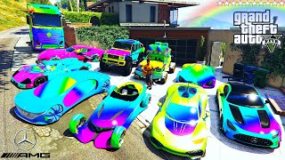 Stealing RAINBOW Mercedes Cars With Franklin In GTA 5 | (Real Life Cars #170)