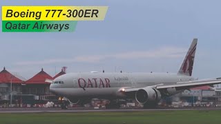 Pesawat Boeing 777-300ER Qatar Airways Landing di Bandara Ngurah Rai Bali