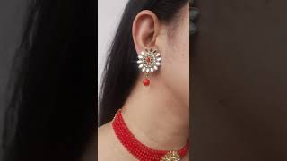 NS-2206003 - CZ & Mirror Glass Studded Red Choker Set