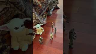 Tabby Cat Helps Army Men Protect Grogu, The Child, Baby Yoda