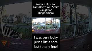 Woman Slips and Falls Down Wet Stairs Caught on Ring Camera | Doorbell Camera Video