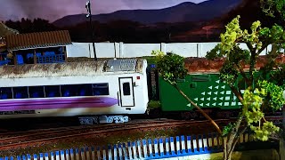 Diorama miniatur kereta api melintasi wesel Skala HO || Rolling-55