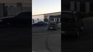 Explorer drifts around a car