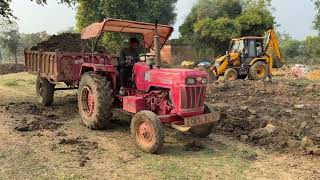 JCB 3DX Backhoe Going Farm Making || Soil Loading In John Deere 5036 D And Mahindra 475 DI