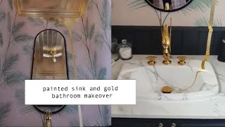 painted sink and gold bathroom makeover