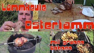 Lamm Keule Osterlamm mit grünen Bohnen und Bratkartoffeln