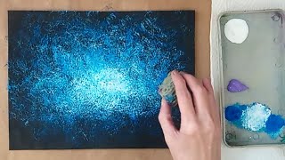 Blue Forest Glow Acrylic Painting / Monochromatic Impressionist Painting Demo