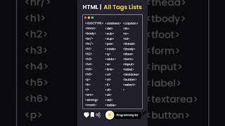 All tags list html #coding #programming #html #css #python #javascript