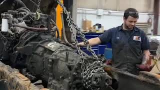 Removing Cummins engine and Alison automatic transmission out of truck