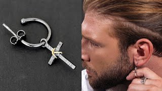 Sterling silver dangling cross earring for men | Emmanuela® men's gift