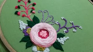 Hand embroidery pattern with wool, Woven rose stitch