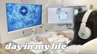 White desk setup ☁️ Slice of life: homebody vlog 🏠 playing Genshin